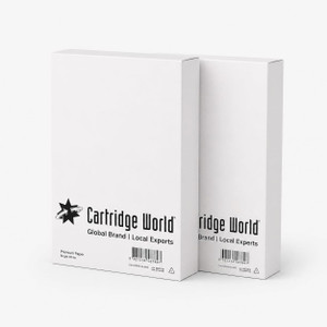 Cartridge World Copier/Laser Paper A4 White 2 Reams, stack of two white A4 paper boxes, 1000 sheets each, 75gsm, ideal for printing and copying, packaged for office use.