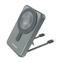 CW Office Verbatim Charge'n'Go 2C & Display MagSafe Power Bank 10000 mAh Grey, grey magnetic power bank with a circular MagSafe charging pad and two built-in USB-C cables extended.