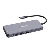 CW Office Verbatim USB-C Pro Multiport Hub 14 Port CMH-14, gray 14-port USB-C hub with an attached cable and multiple ports, shown on a white background