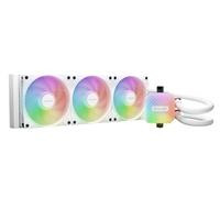 CW Office be quiet! Light Loop 360mm AIO CPU Water Cooler, white 360mm radiator with three RGB fans, illuminated pump block, and white cooling tubes