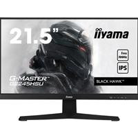 CW Office iiyama G-MASTER G2245HSU-B2 22 inch IPS Gaming Monitor, front view of a black 21.5-inch gaming monitor on a stand, featuring a Full HD display with a Black Hawk graphic and IPS branding.