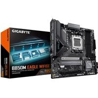 CW Office Gigabyte B850M Eagle WIFI6E AMD AM5 Socket Motherboard, black motherboard displayed beside its Gigabyte B850M Eagle WIFI6E retail box