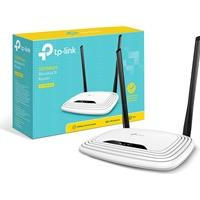 CW Office TP-Link TL-WR841N N300 Wireless Cable Router, white wireless router with two antennas displayed in front of its TP-Link retail box