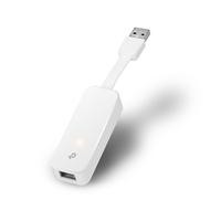 CW Office TP-Link UE300 USB 3.0 to Gigabit Ethernet Adapter, white compact USB network adapter with a flexible cable and Gigabit Ethernet port
