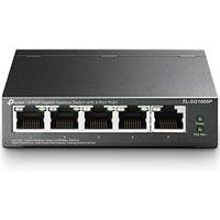 CW Office TP-Link TL-SG1005P 5-Port Metal Gigabit Desktop PoE Switch with 4-Port PoE+ (65W), front view showing five Ethernet ports and status indicators