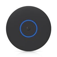 CW Office Ubiquiti U7-PRO-XG-B UniFi 7 Pro XG Ceiling Mounted 6 Stream WiFi 7 6GHz 10GbE Access Point (Black), round black access point with a blue illuminated ring around the center, shown from the front