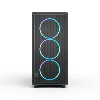CW Office Fractal Design Epoch XL RGB Black E-ATX/ATX Mid Tower PC Case, Light-Tint Tempered Glass, 3 x 140mm Momentum RGB Fans, USB-C 20Gbps, 360mm Radiator Support, 425mm GPU Clearance, front view with three illuminated RGB fan rings