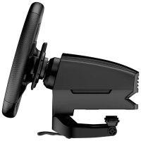 CW Office Genius SpeedMaster X5 FF 1080 Degree Force Feedback Racing Wheel With 6+R Shifter, side view of the black racing wheel and force feedback base with a sturdy desk-mounting clamp.