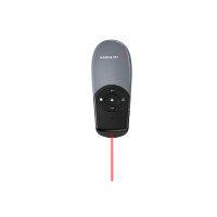 CW Office Verbatim Focus Wireless Presenter With Red Laser Pointer, Grey wireless presentation remote with black control buttons and a red laser beam, shown on a white background.