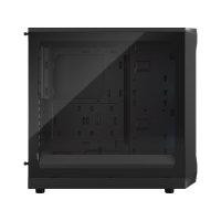 CW Office Fractal Design Focus 2 RGB Black ATX Mid Tower PC Case, side view showing a clear tempered glass panel, black interior, and high-airflow mesh front.