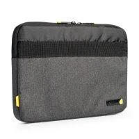 CW Office techair TAECV007 Eco essential 10 - 11.6" Sleeve Dark Grey, angled view of a dark grey padded laptop sleeve with a black top panel and yellow accents.