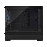 CW Office Fractal Design Pop Mini Air RGB Black Micro-ATX Mini Tower PC Case, side view of the black compact PC case with clear tempered-glass panel, visible interior, and airflow vents