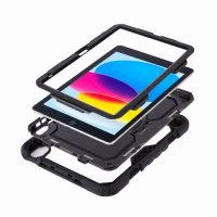 CW Office techair TAXIPF069v2 Xpedition 10th & 11th Gen iPad Rugged Case Black, exploded view showing the black rugged case components around an iPad with a colorful screen.