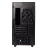 CW Office DeepCool MACUBE 110 Case with 400W PSU, black micro tower for home and business with solid side panel, Micro-ATX and Mini-ITX support, and two USB 3.0 ports, rear view showing ventilation, expansion slots, and power supply