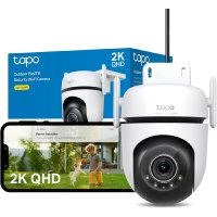 CW Office TP-Link Tapo C520WS Outdoor Pan/Tilt Security Wi-Fi Camera, white 2K QHD outdoor security camera with pan-and-tilt lens shown beside its product packaging