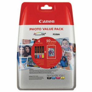 Canon CLI551 Black Cyan Magenta Yellow Standard Capacity Ink Cartridge 4 x 7ml Multipack - 6508B005