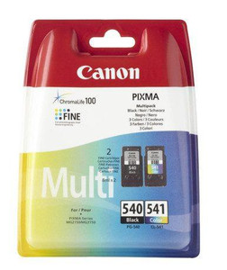 Canon PG-540/CL-541 Multi pack Ink Cartridge Original Black, Cyan, Magenta, Yellow, multi-pack packaging of 2 ink cartridges with Canon branding and color labels. Canon PG-540/CL-541 Multi pack Ink Cartridge Original Black, Cyan, Magenta, Yellow, multi-pack packaging of 2 ink cartridges with Canon branding and color labels.