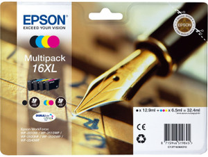 Epson 16XL Pen and Crossword Black CMY Colour High Yield Ink Cartridge 13ml 3 x 6.5ml Multipack - C13T16364012