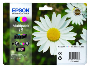 Epson 18 Daisy Black CMY Colour Standard Capacity Ink Cartridge 5ml 3x3ml Multipack - C13T18064012 Epson 18 Daisy Black CMY Colour Standard Capacity Ink Cartridge 5ml 3x3ml Multipack - C13T18064012