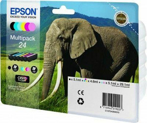 Epson 24 Elephant Colour Standard Capacity Ink Cartridge 6 x 5ml Multipack - C13T24284011 Epson 24 Elephant Colour Standard Capacity Ink Cartridge 6 x 5ml Multipack - C13T24284011
