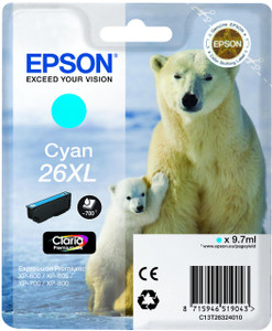 Epson 26XL Polar Bear Cyan High Yield Ink Cartridge 10ml - C13T26324012