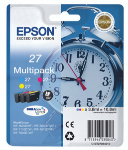 Epson 27 Alarm Clock Colour Standard Capacity Ink Cartridge 3x4ml Multipack - C13T27054012 Epson 27 Alarm Clock Colour Standard Capacity Ink Cartridge 3x4ml Multipack - C13T27054012