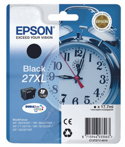Epson 27XL Alarm Clock Black High Yield Ink Cartridge 18ml - C13T27114012