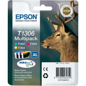 Epson T1306 Stag Colour High Yield Ink Cartridge 3x10ml Multipack - C13T13064012 Epson T1306 Stag Colour High Yield Ink Cartridge 3x10ml Multipack - C13T13064012