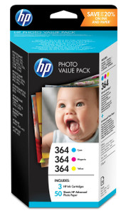 HP Original HP Photo Value Pack 364 Series 50 sheets 10x15 cm Cyan, Magenta, Yellow Multipack of Ink Cartridges T9D88EE