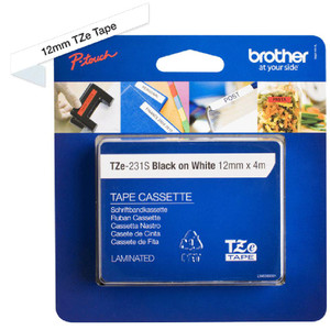 Brother BROTHER TZE231S BLACK ON WHITE 12MM GLOSS 4M 