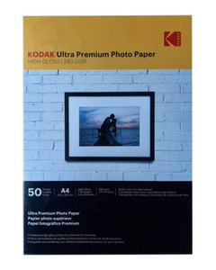 Kodak Ultra Premium Photo Paper, A4 size, 280 GSM, high gloss finish for professional-quality photographs.