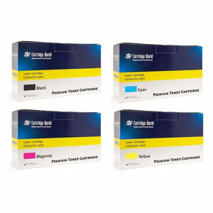 Cartridge World Compatible HP 220X 4 Colour High Capacity Toner Cartridge Multipack, image of four toner cartridges for black, cyan, magenta, and yellow colors in packaging.