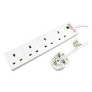 Cartridge World 5m 4 Gang Surge Protected LED Indicator UK Mains Extension - White 