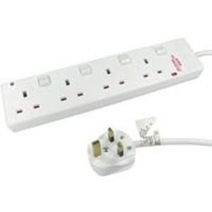 Prevo 2m 4 Gang Surge Protected LED Indicator Individually Switched UK Mains Extension - White 