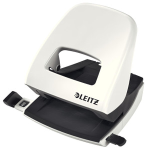 Leitz NeXXt WOW Office Hole Punch White, modern white office hole punch with black base for professional document binding.
