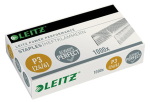Leitz Power P3 Staples 24/6 PK1000, a box of 1000 silver staples for power staplers.