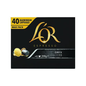LOR Onyx Coffee Pods PK40, box of 40 aluminium capsules for espresso coffee.