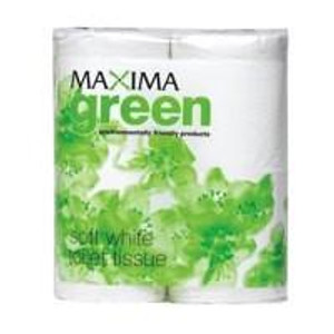 Maxima Green Toilet Roll White PK48, pack of 48 soft white toilet tissue rolls with green leaf design packaging