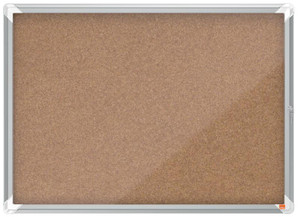 Nobo PremPls Cork Lock Board 8xA4, cork surface with a silver frame for organization and display.
