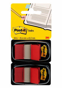 Post-it Index Flags Dual PK 25mm 100Tbs RD, set of red mini flags for bookmarking and note-taking.