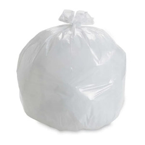Prem Swing Bin Liner 12x23x30 WT PK500, large white household trash bag in a tied knot at the top.