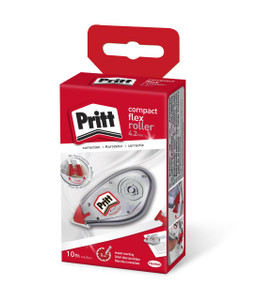 Pritt Compact Correction Roller 10m, red and white packaging with an image of the correction roller and product details.