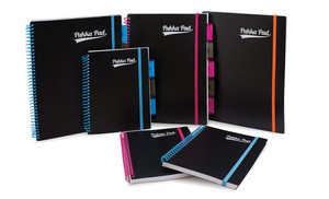Pukka Neon Project Book A4 Asst PK3, set of colorful spiral-bound notebooks with neon-colored elastic bands and dividers