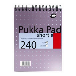 Pukka Shortie Metallic Pad A5 PK3, purple spiral-bound notepad with white polka dots and black text on the cover.