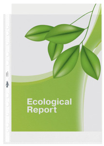 Rexel Ecodesk Filing Pockets (PK25), green and white file folder with leaf graphic design and ecological report label.