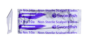 Swordfish Scalpel Blades No.10A PK100, sterile scalpel blade in original packaging.