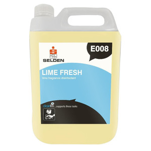 Selden Lime Fresh Disinfectant 5Ltr, yellow liquid disinfectant bottle with lime fragrance label.