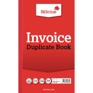 CW Office Silvine Duplicate Book Ruled 8x5in PK6, red ruled invoice duplicate booklet with barcode and branding.