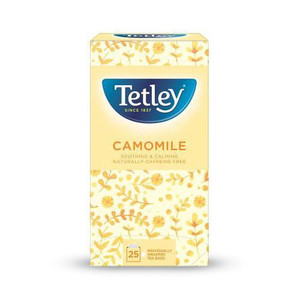 CW Office Tetley Camomile Tea Bags Enveloped PK25, box of 25 individually wrapped chamomile tea bags for soothing and calming health benefits.