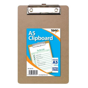 CW Office Tiger A5 Masonite Clipboard, sturdy brown clipboard with metal clip and A5 size To Do List notepad attached.